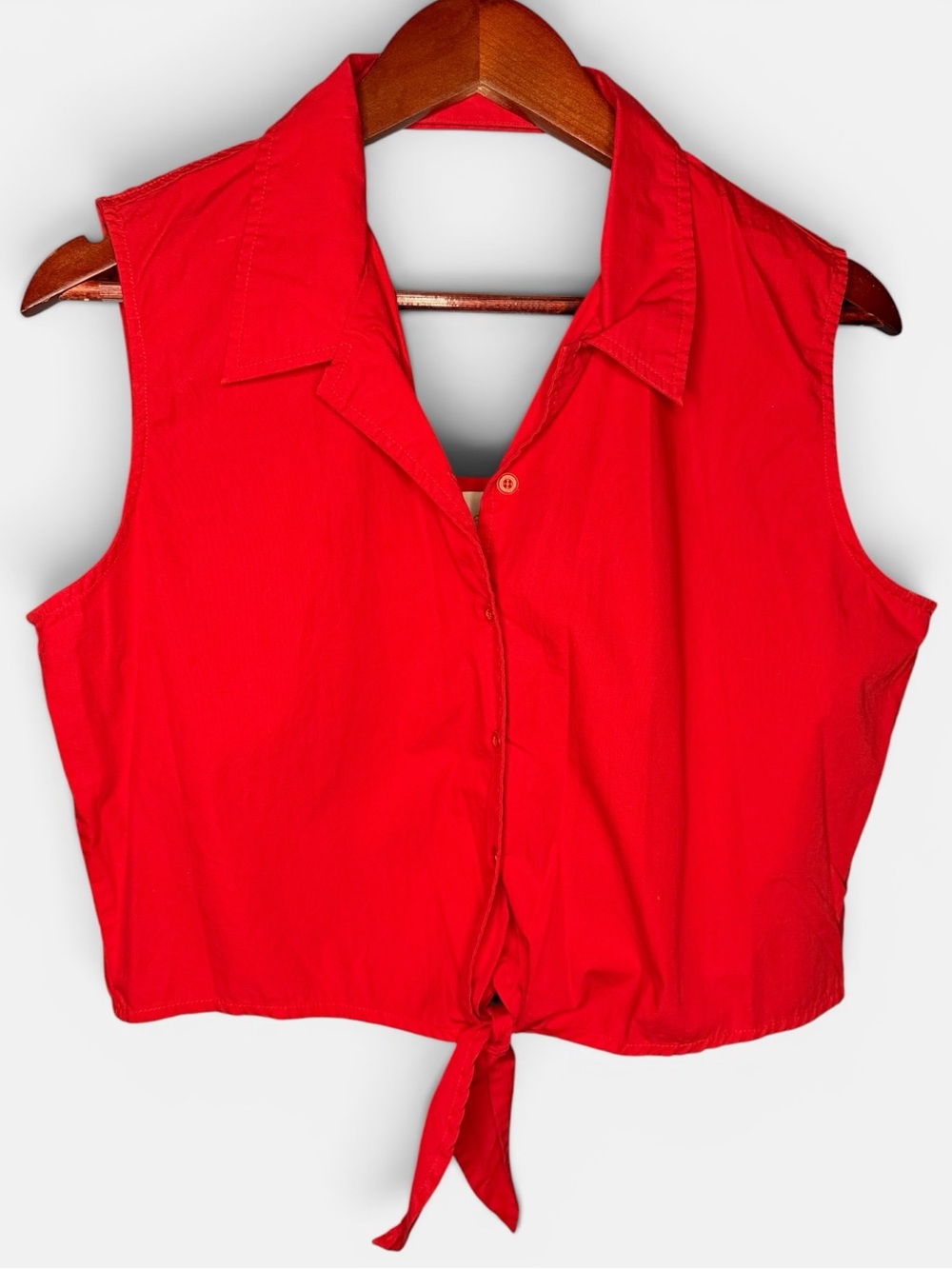 Vintage 90s Y2K Tie Front Sleeveless 100% Cotton Top Coastal Retro | Size Large
